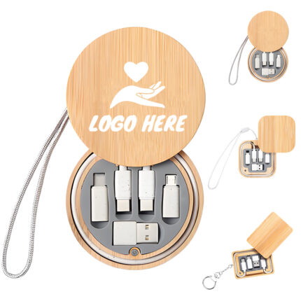 6 In 1 USB Cable Set with Round Wooden Box